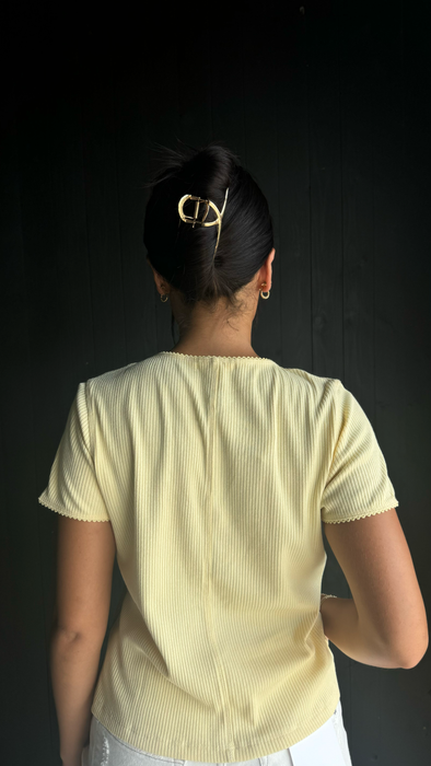 Ribbed Button Up Knit Top - Daisy Yellow