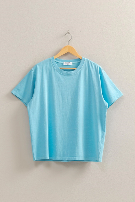 Crew Neck Short Sleeve T Shirt - Aqua Blue