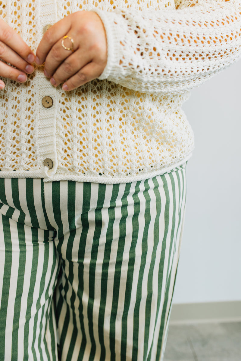 Striped Pants - Cream & Olive (Curvy)