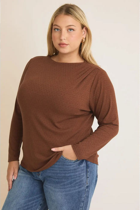 Mock Neck Long Sleeve Top - Brown