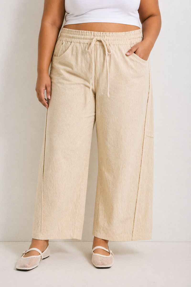 Striped Pants - Tan (Curvy)