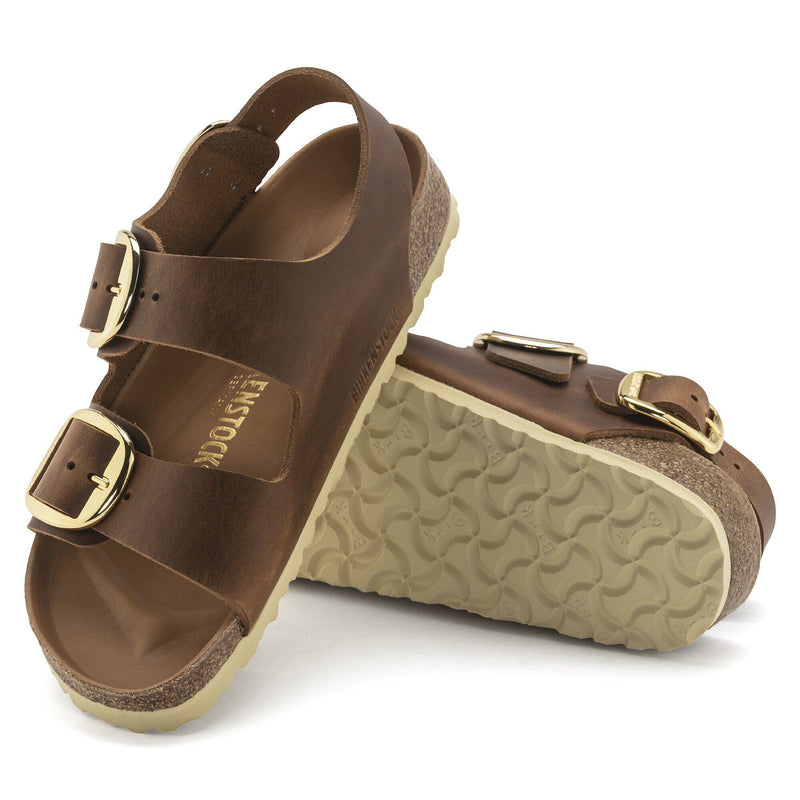 Birkenstock® • Milano Big Buckle Gold Oiled Leather - Cognac