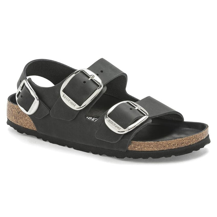 Birkenstock® • Milano Big Buckle Silver Oiled Leather - Black