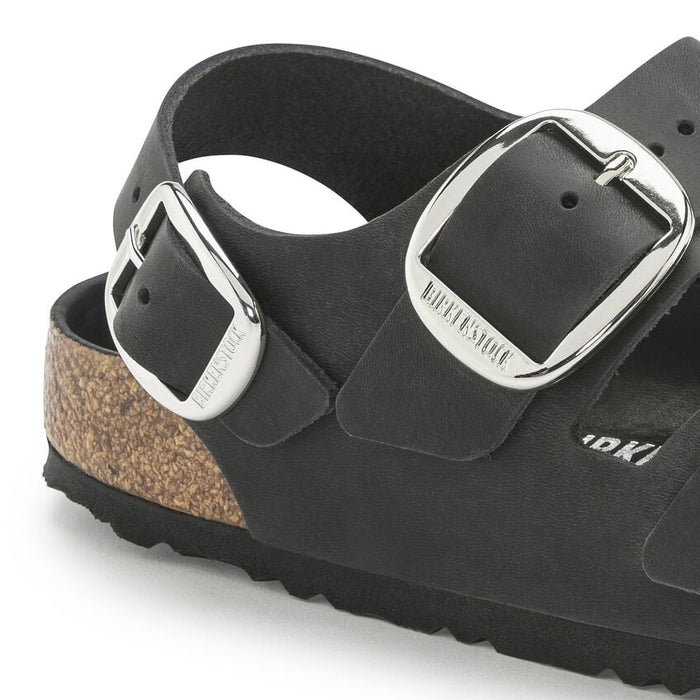 Birkenstock® • Milano Big Buckle Silver Oiled Leather - Black