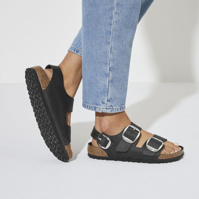 Birkenstock® • Milano Big Buckle Silver Oiled Leather - Black