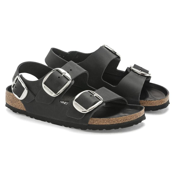 Birkenstock® • Milano Big Buckle Silver Oiled Leather - Black