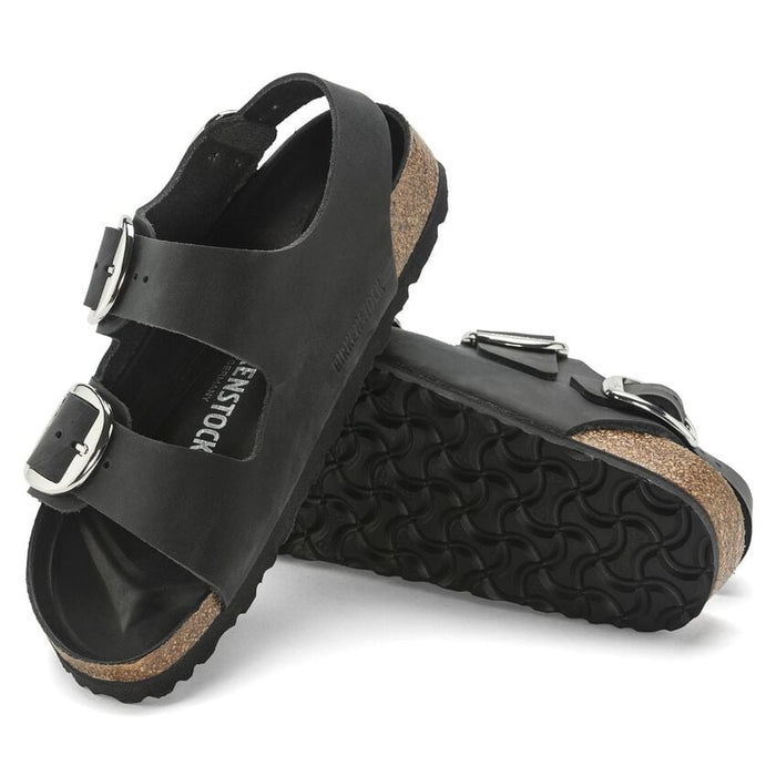 Birkenstock® • Milano Big Buckle Silver Oiled Leather - Black