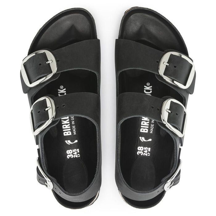 Birkenstock® • Milano Big Buckle Silver Oiled Leather - Black