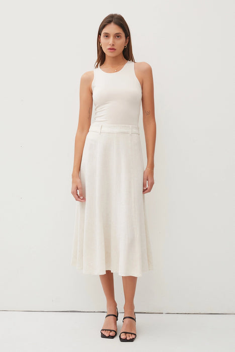 Belt Loops Detailed Waist Flowy Midi Skirt - Natural