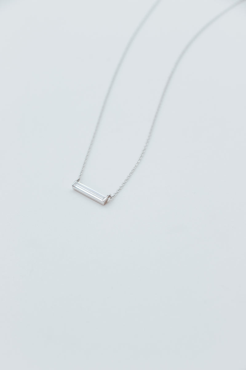 Silver Single Elongated CZ Baguette Necklace