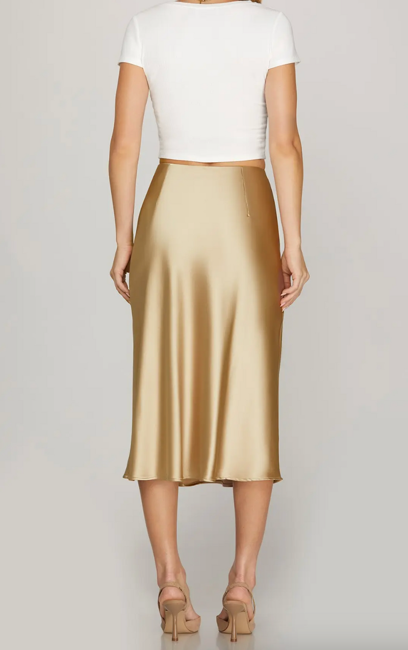 Satin Midi Skirt Lt - Gold