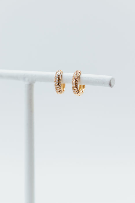 Gold Small CZ Half Pave Hoop Huggie Earring