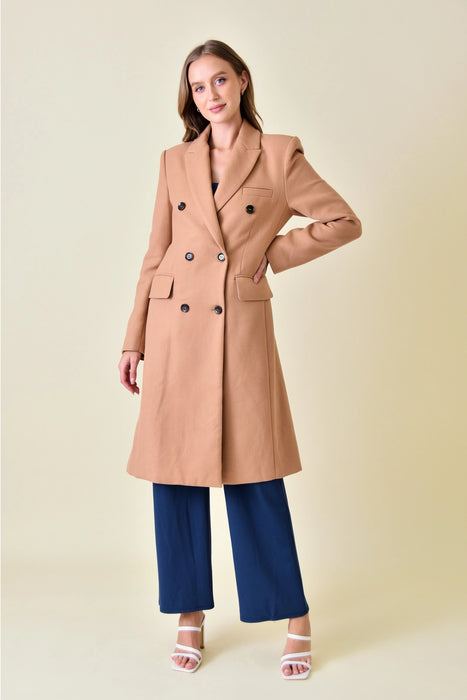 Long Double Breasted Blazer Coat - Camel