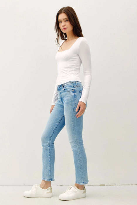 Basic Square Neck Long Sleeve Top - Off White