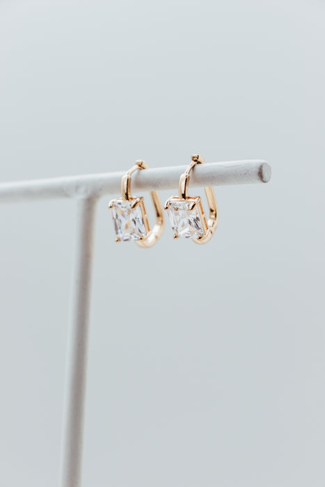 Gold Plated CZ Center Large Princess Huggie Earrings Gold