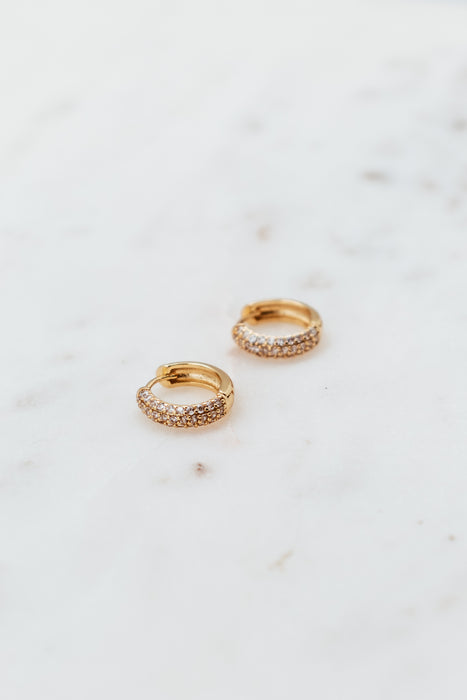 Gold Small CZ Half Pave Hoop Huggie Earring