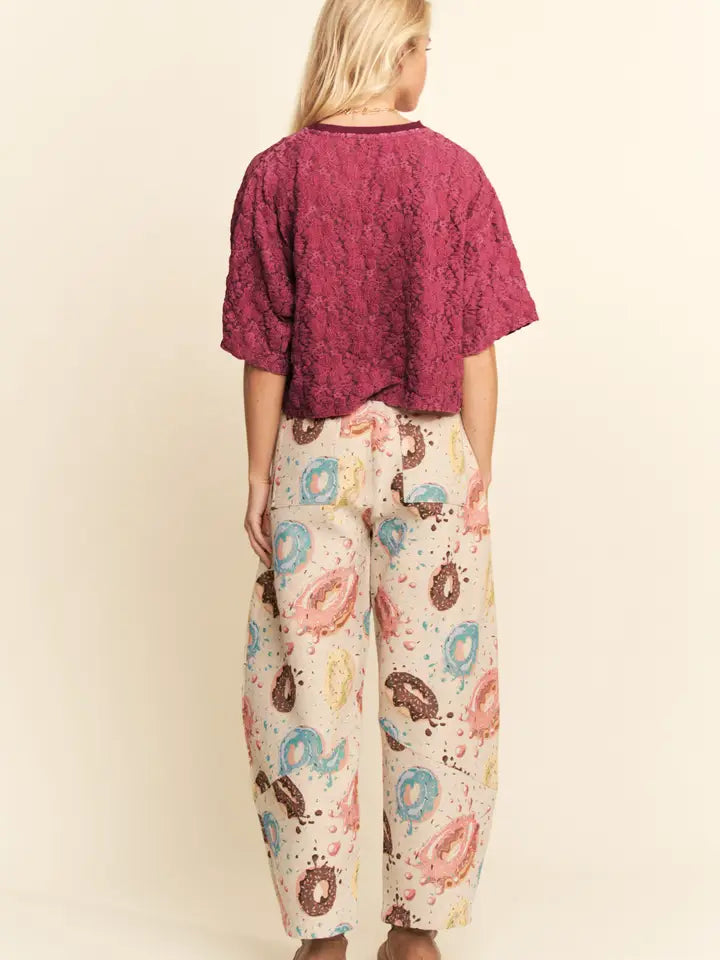 Boxy Floral Lace Top  - Burgundy- Curvy