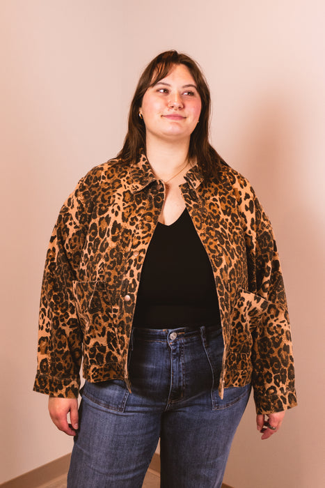 Denim Leopard Print Jacket Leopard