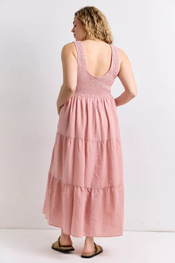 Gingham Maxi Dress - Pink
