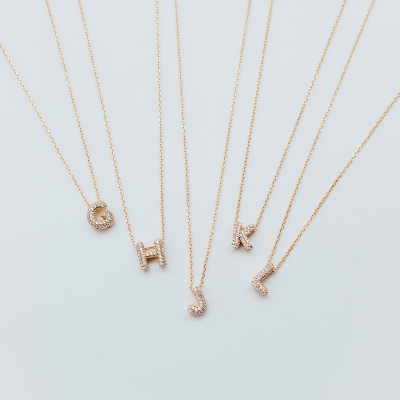 Initial Gold Plated Small Pave Bubble Necklace
