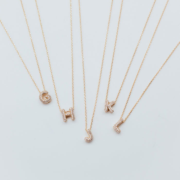 Initial Gold Plated Small Pave Bubble Necklace