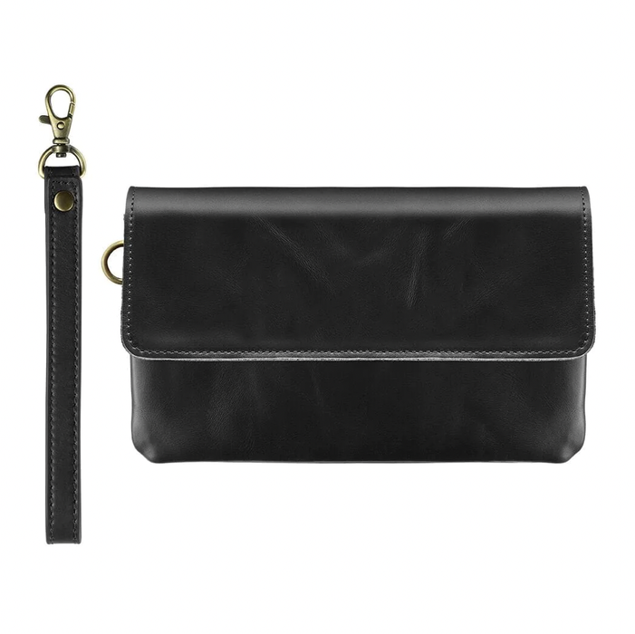 Andar - The Stevie Full Grain Leather Wristlet/Clutch - Jet Black