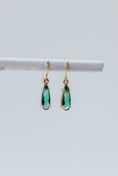 Small Elongated Teardrop Crystal Earring - Emerald/Gold