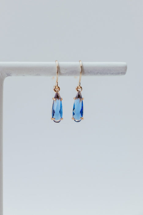 Small Elongated Teardrop Crystal Earring - Light Sapphire/Gold