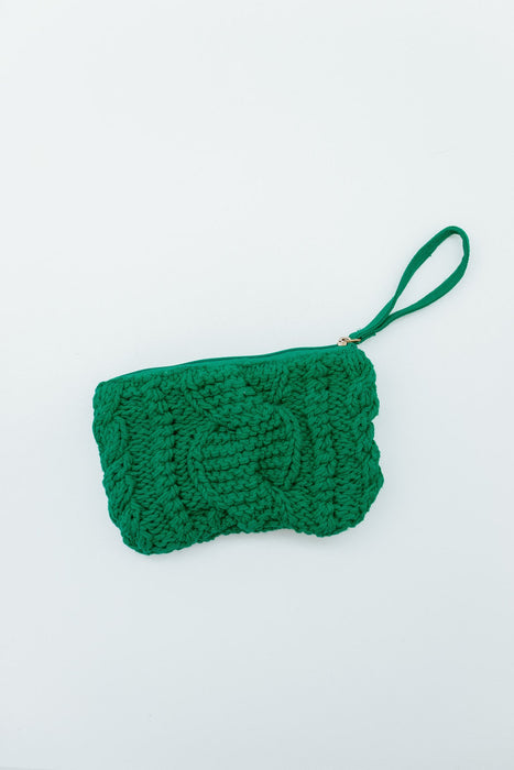 Cable Knit Clutch - Kelly Green