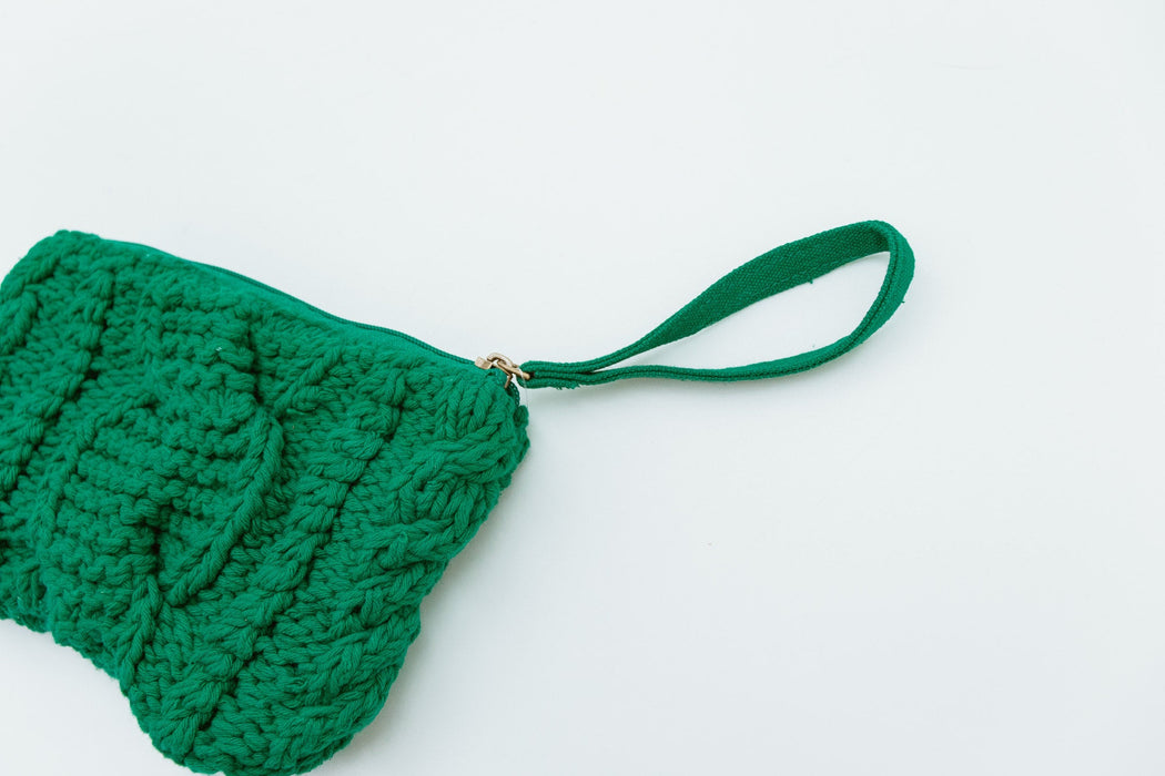 Cable Knit Clutch - Kelly Green