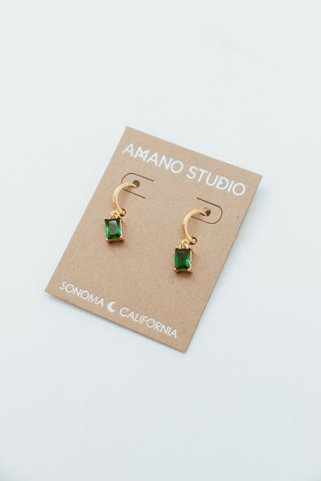 Emerald Large Rectangle Huggie Earrings - Gold