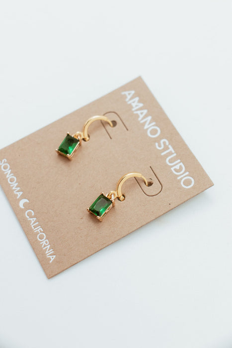 Emerald Large Rectangle Huggie Earrings - Gold