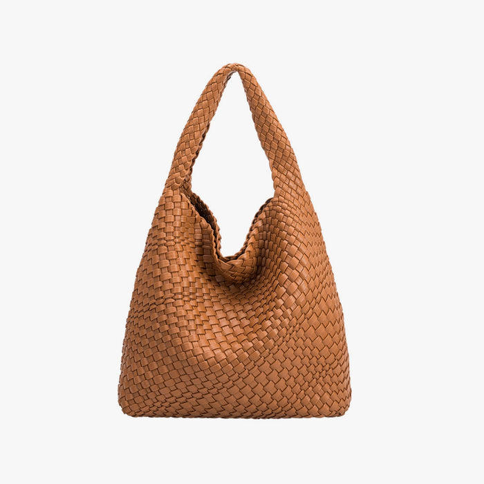 Johanna Large Bag with Weave Detail - Saddle