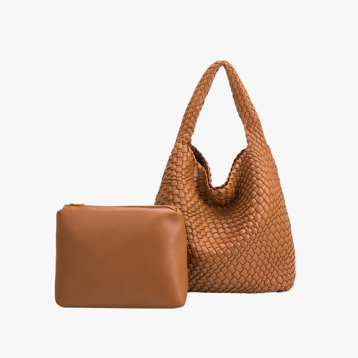 Johanna Large Bag with Weave Detail - Saddle