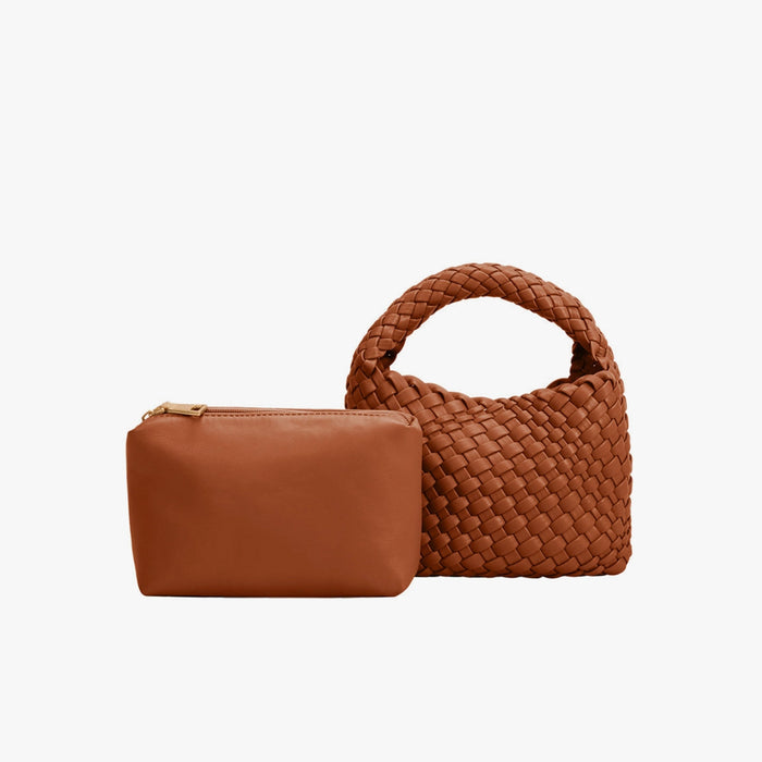 Sylvie Top Handle Bag with Weave Detail - Saddle