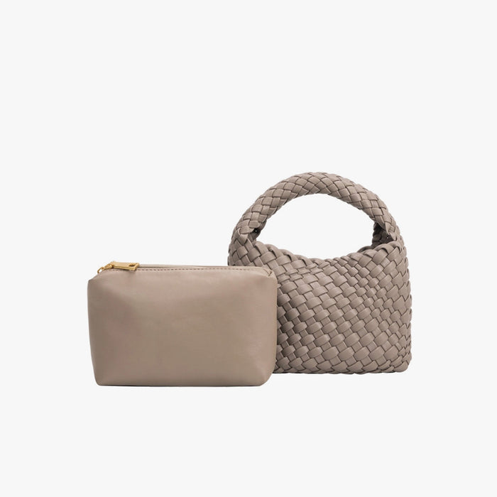 Sylvie Top Handle Bag with Weave Detail - Taupe