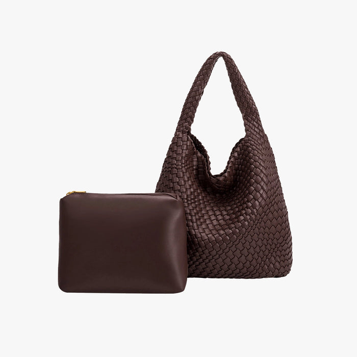 Johanna Large Bag with Weave Detail - Espresso