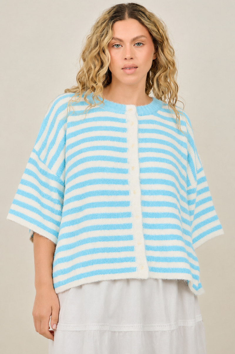 Stripe Cardigan - Light Blue & Cream (Curvy)