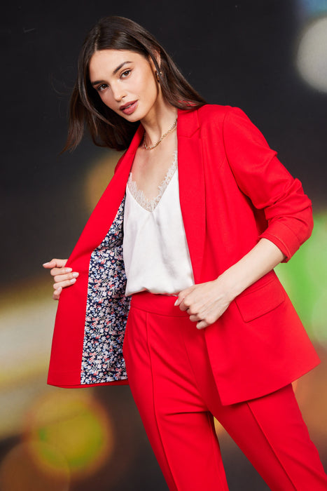 Knit Long Sleeve Blazer - Scarlet Red