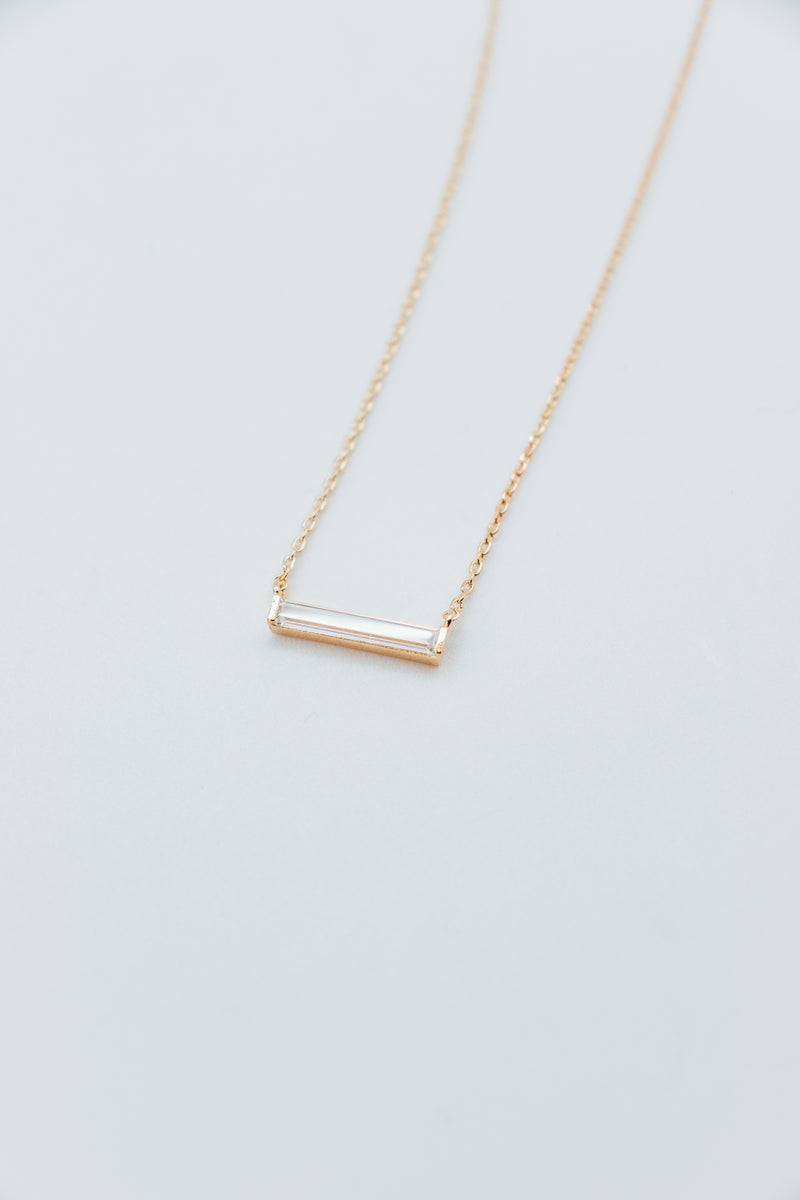 Gold Single Elongated CZ Baguette Necklace