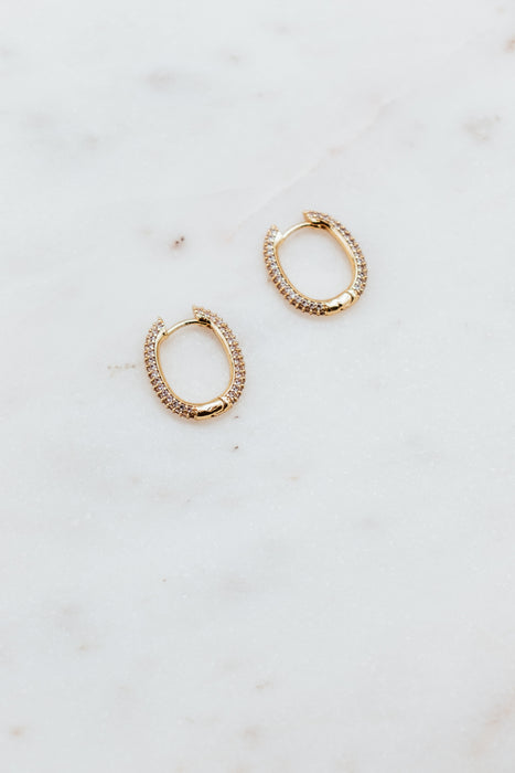 Gold Fine Pave U Hoop Earrings