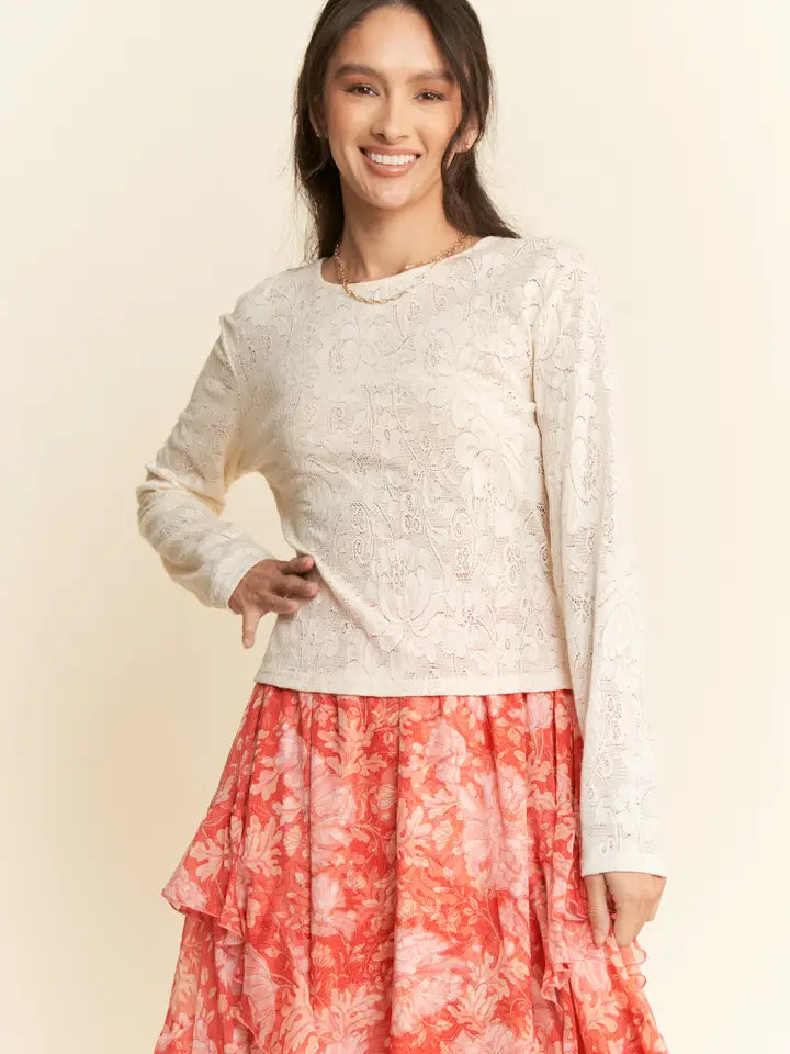 Mesh Lace Top - Ivory/Curvy
