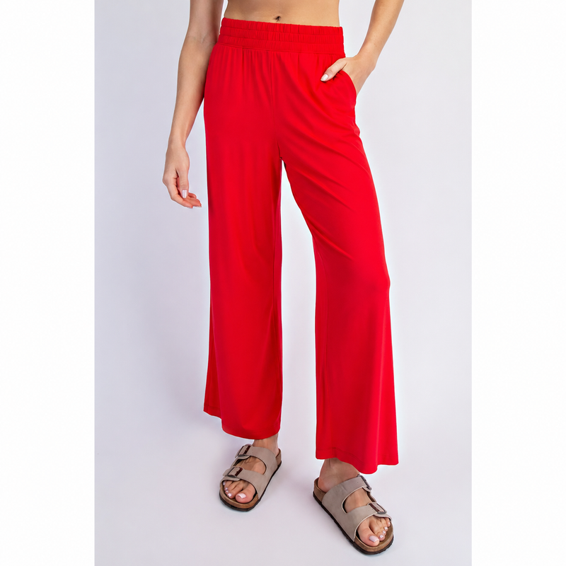 Viscose Modal Wide Leg Pants - Red (Curvy)