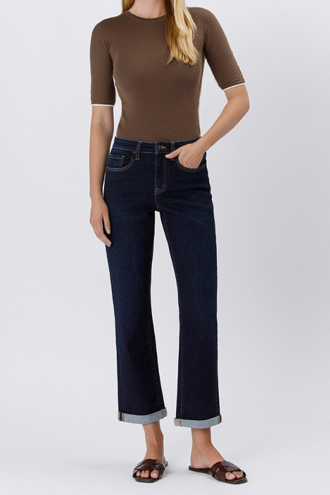 Flying Monkey • High Rise Cuffed Crop Straight Jeans - Time Away