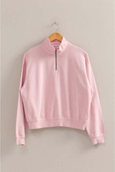 Half Zip Long Sleeve Sweatshirt - Soft Pink