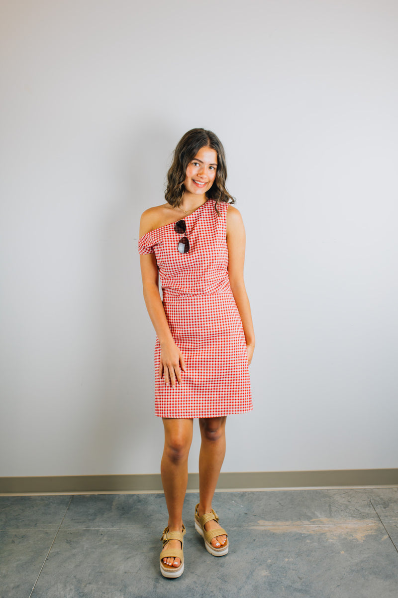 Gingham Mini Dress - Cream & Red
