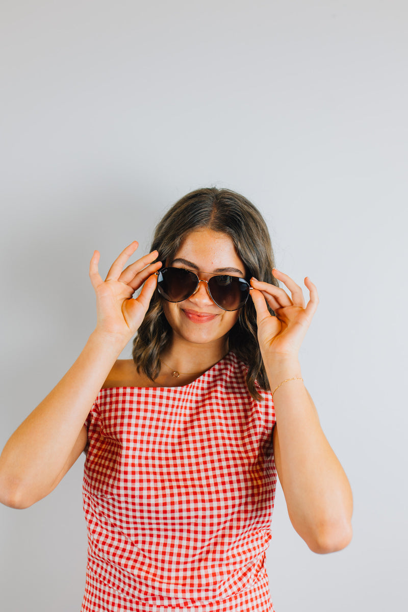 Gingham Mini Dress - Cream & Red