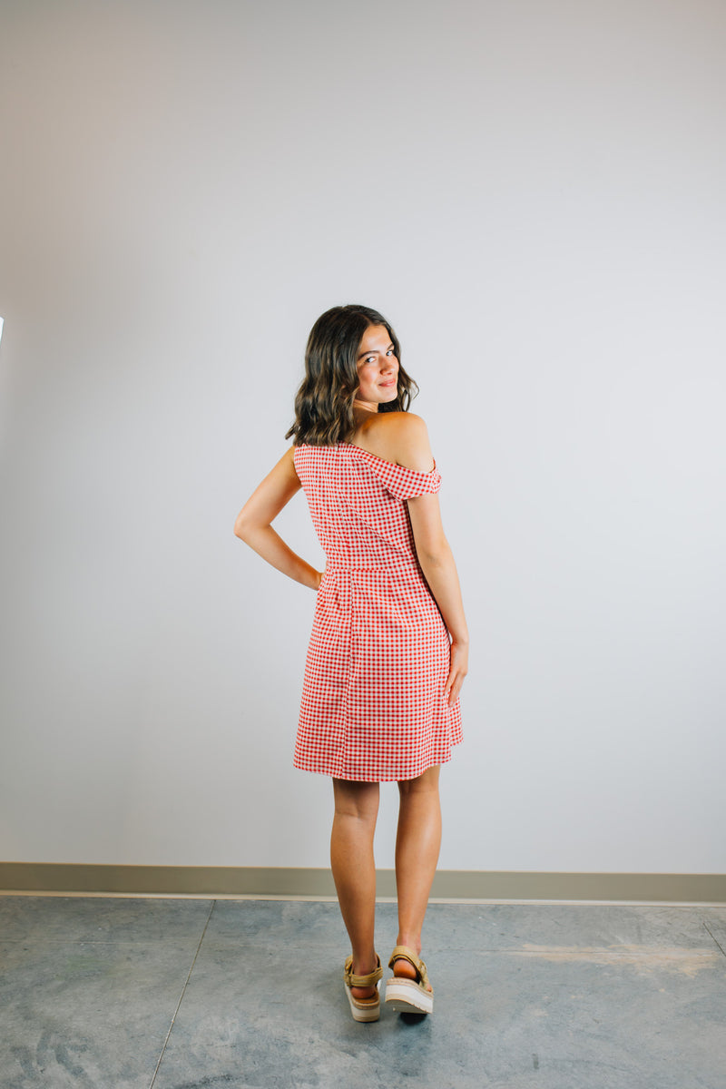 Gingham Mini Dress - Cream & Red