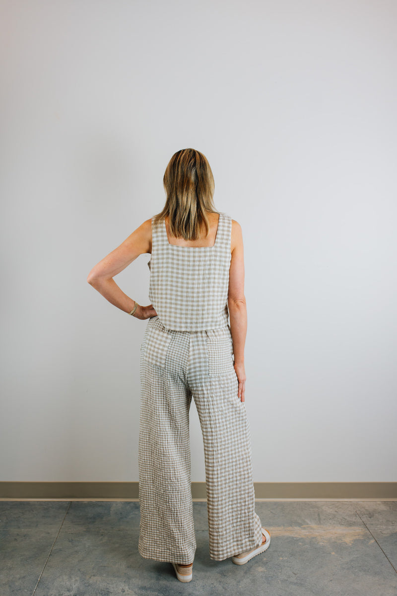 Gingham Straight Pants - Tan & Cream