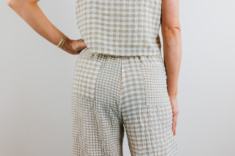 Gingham Straight Pants - Tan & Cream